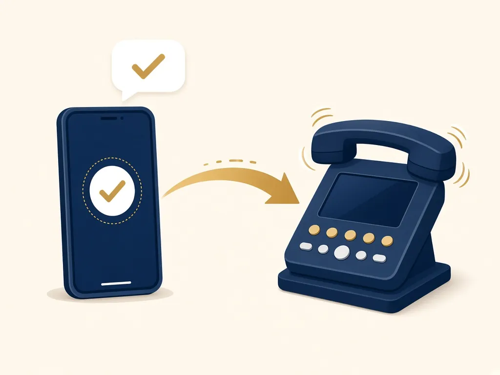Illustration of a call passing from a smartphone to a ringing desk phone