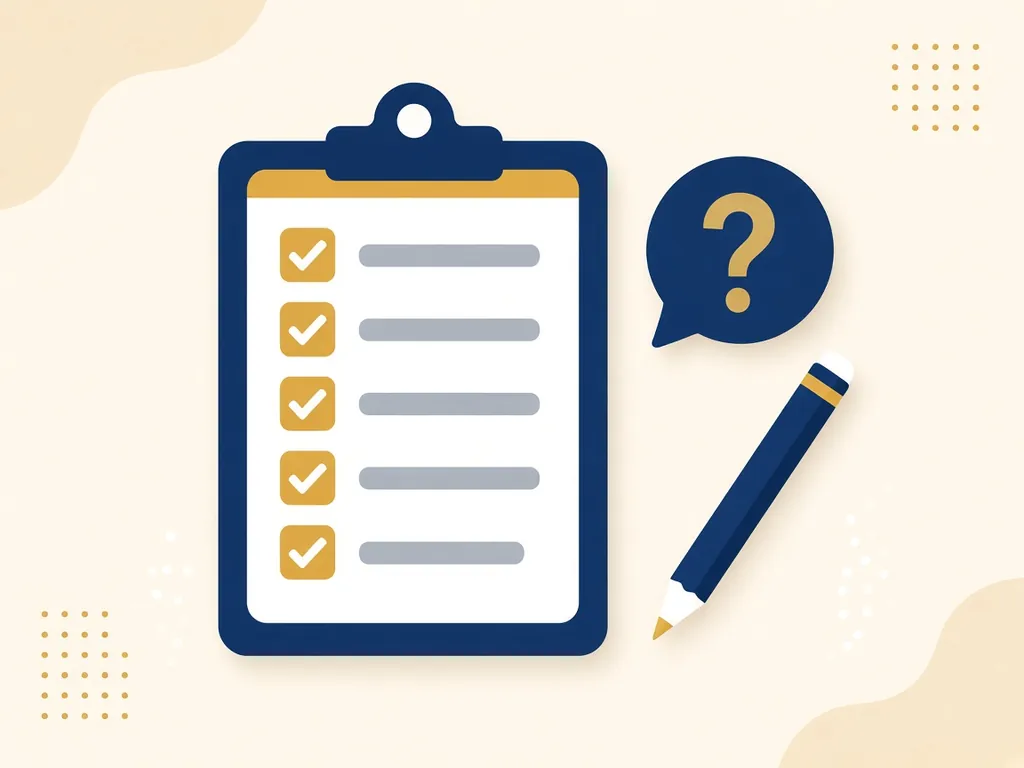 Illustration of a clipboard checklist with a question bubble