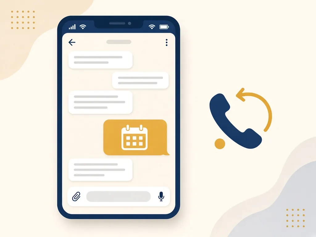 Illustration of a text message thread and a missed call being returned
